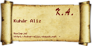 Kuhár Aliz névjegykártya